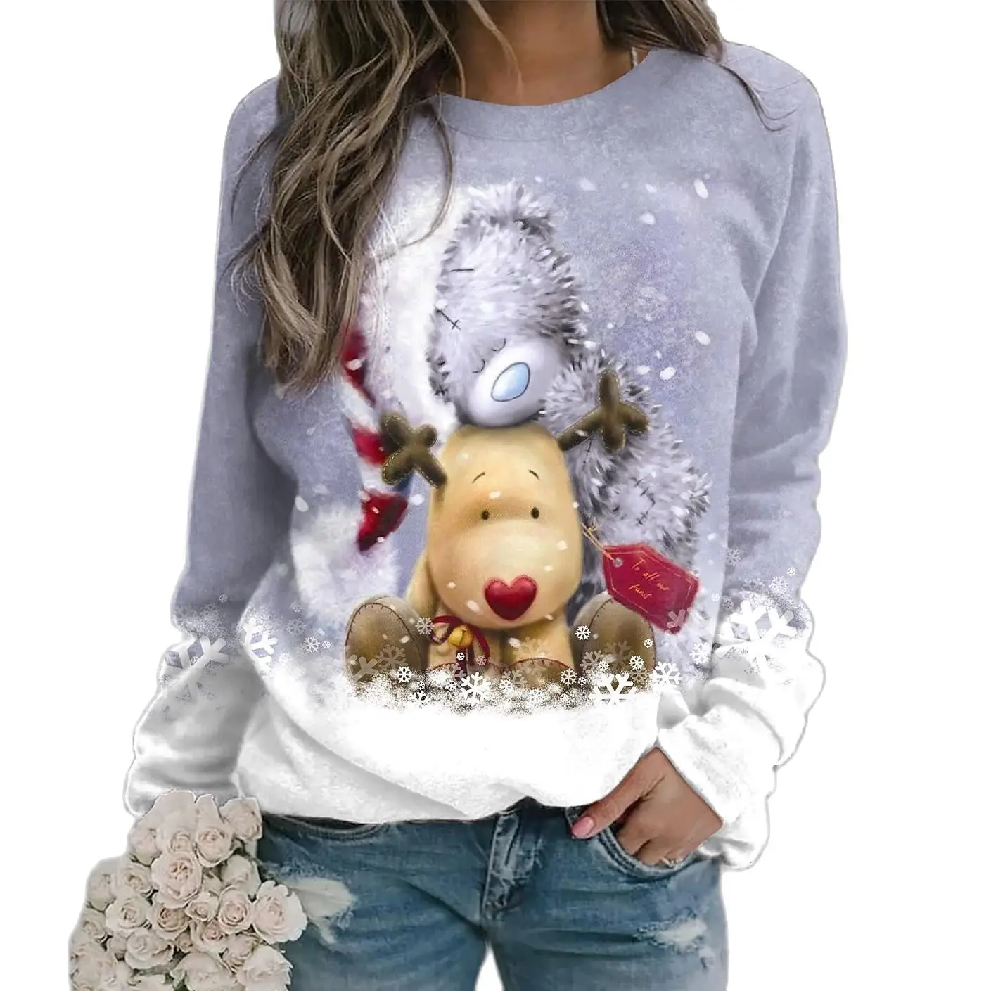 2022 Christmas T Shirt For Women 3d Snowman Long Sleeve Tees Tops Kawaii Xmas T-shirts Oversized Streetwear Y2k Women's Clothing