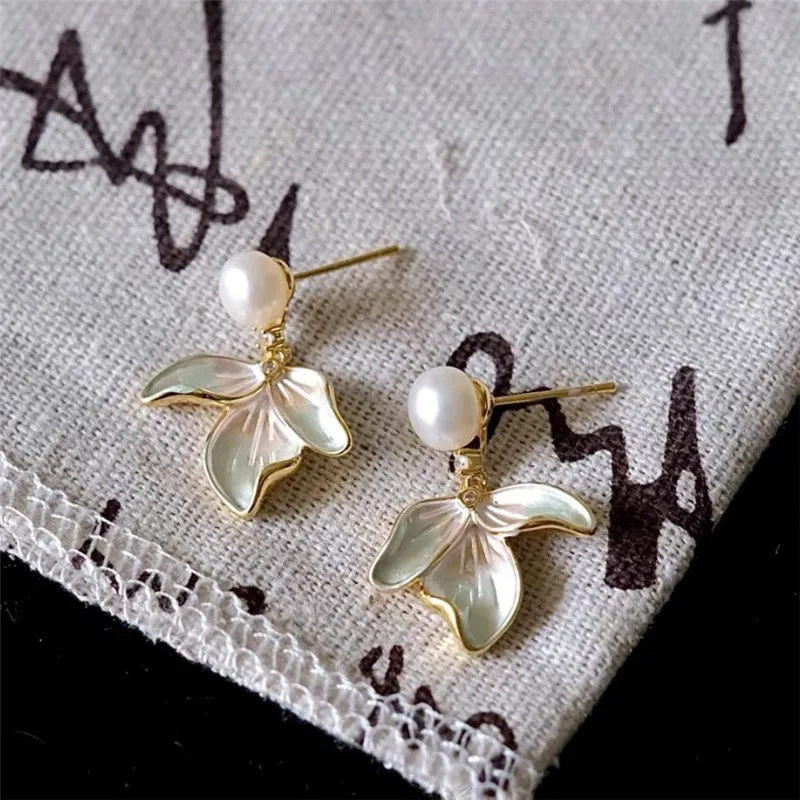 Лепестковые серьги с кристаллами и жемчугом в европейском американском стиле