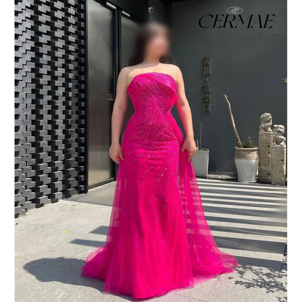 

CERMAE Pitaya Gauze Sequinned Formal Waisted Trailing Embroidered Evening Bra Gown Gorgeous Prom Party Dresses for Women 2023