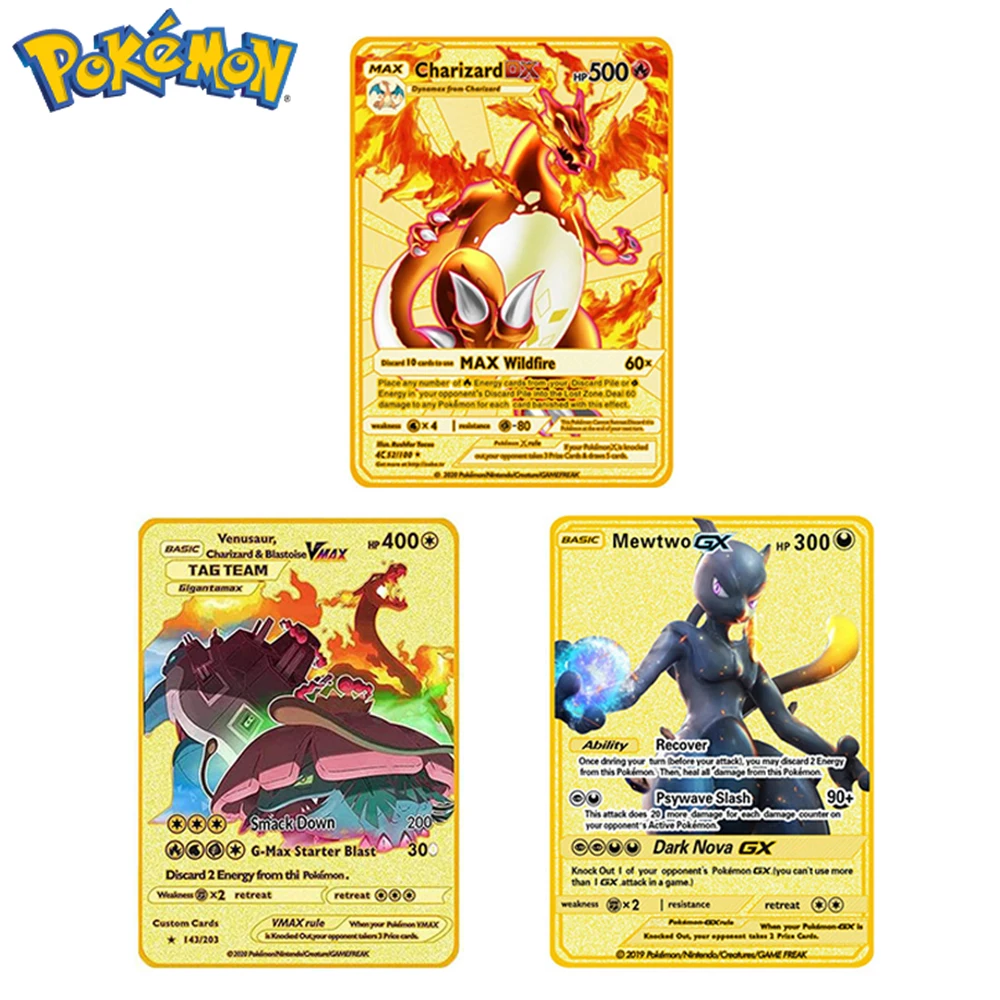 

Pokemon Metal Card English Edition Diy Pikachu Charizard Collection Hobbies Game Cartoon Gold Limited Edition Children Toy Gifts
