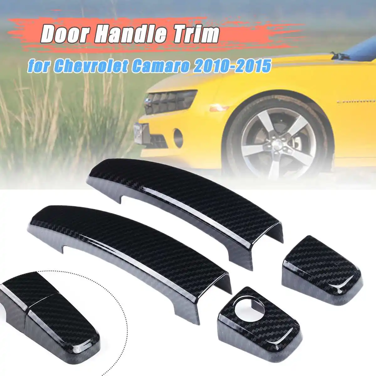 

4Pcs Car Carbon Fiber Side Door Handle Covers Trims Black Door Handle Covers Trim For Chevrolet Camaro 2010-2015
