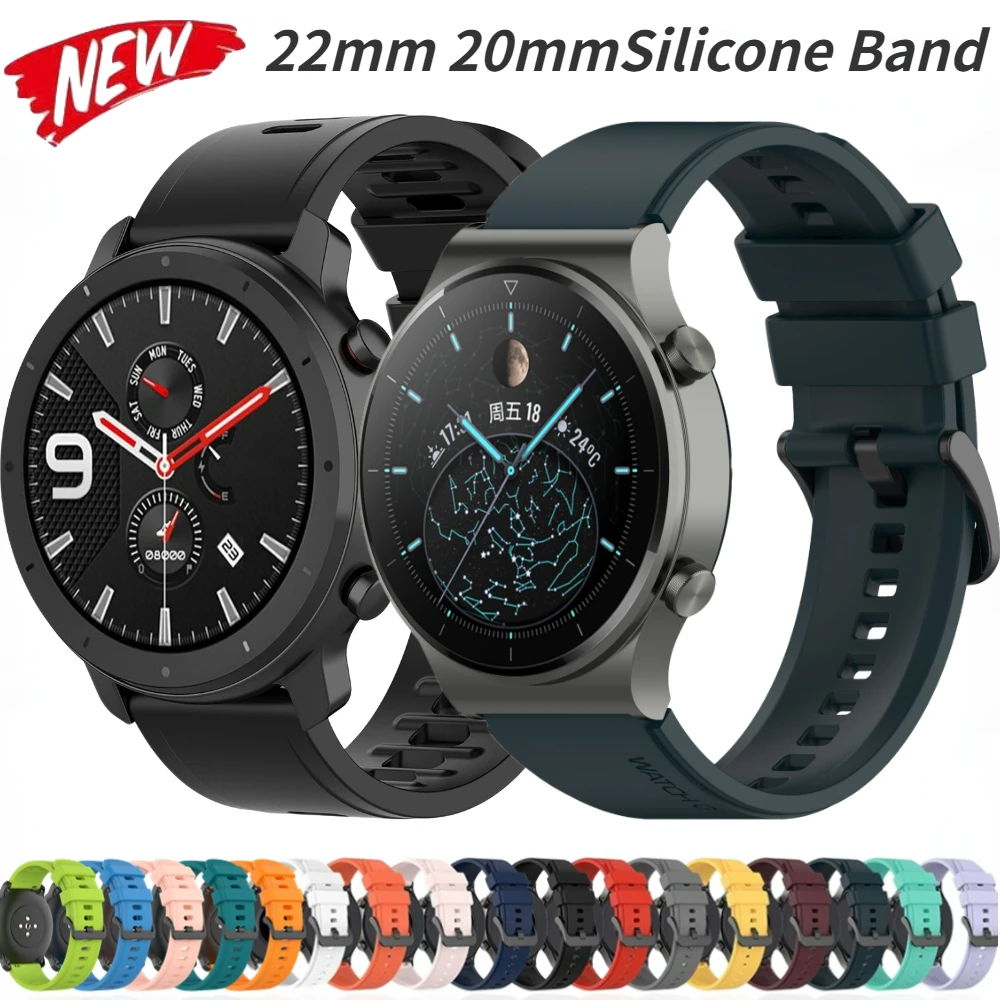 

20mm 22mm Silicone Band for Huawei Watch GT GT2 Pro GT3 46mm Bracelet for Amazfit GTR 47mm 42mm/pace/GTS/2/2e/mini/3/4/bip Strap