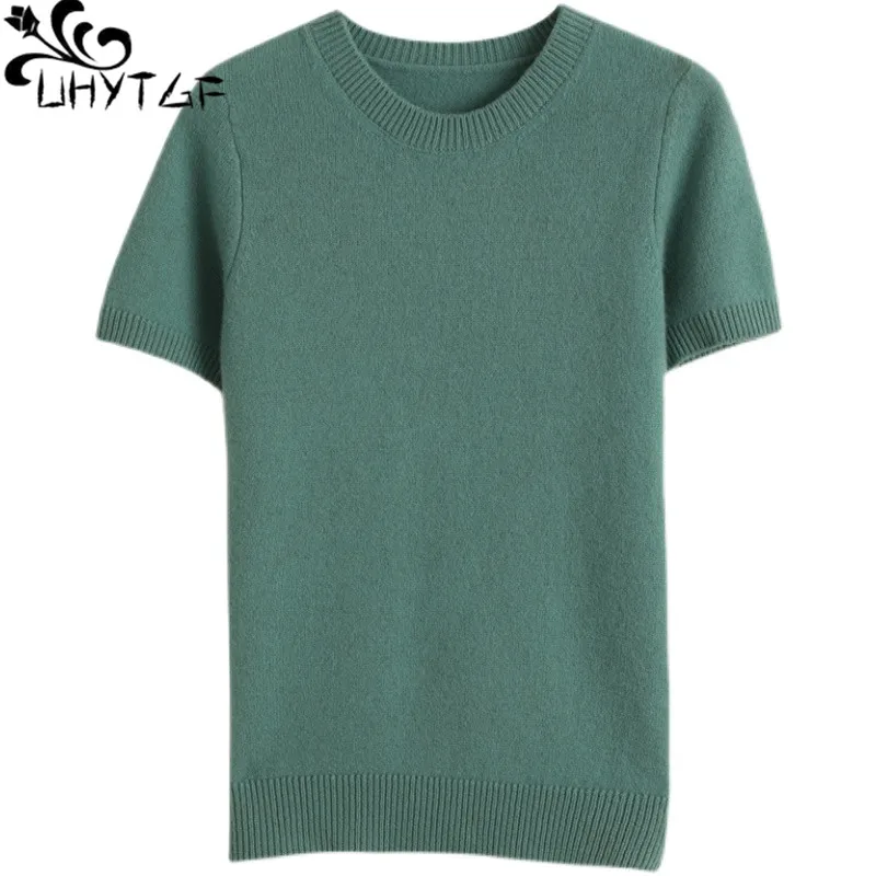 

UHYTGF New Spring Autumn Sweater Women O Neck Pullover Short-Sleeved Knitted Cashmere Sweater Female Elastic Casual Top Ladie 39