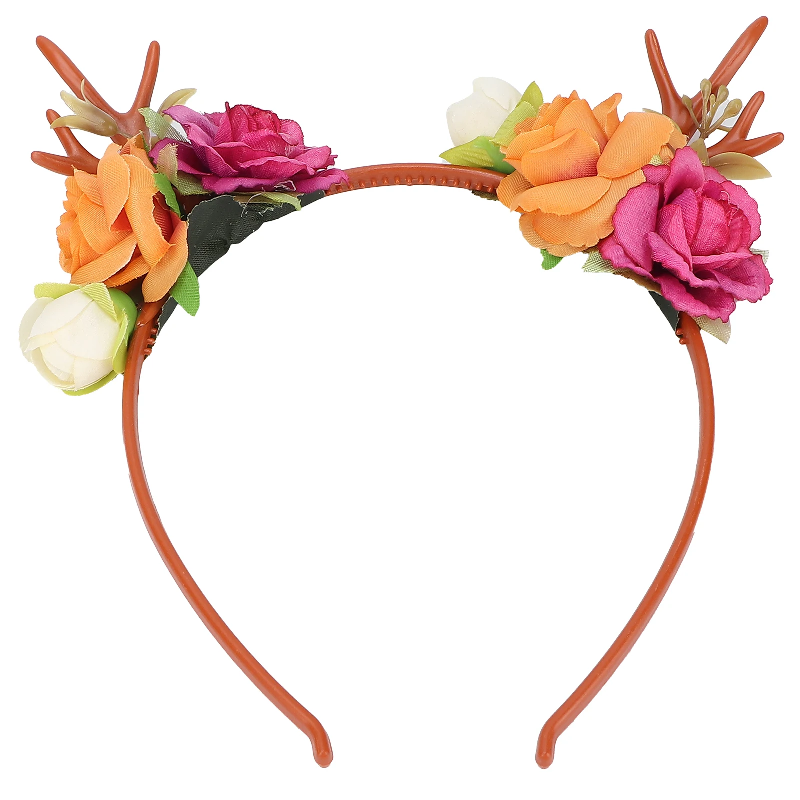 

Fashionable Flower Reindeer Antlers Headband Floral Garland Crown for Party Cosplay Wedding ChristmasRose Red