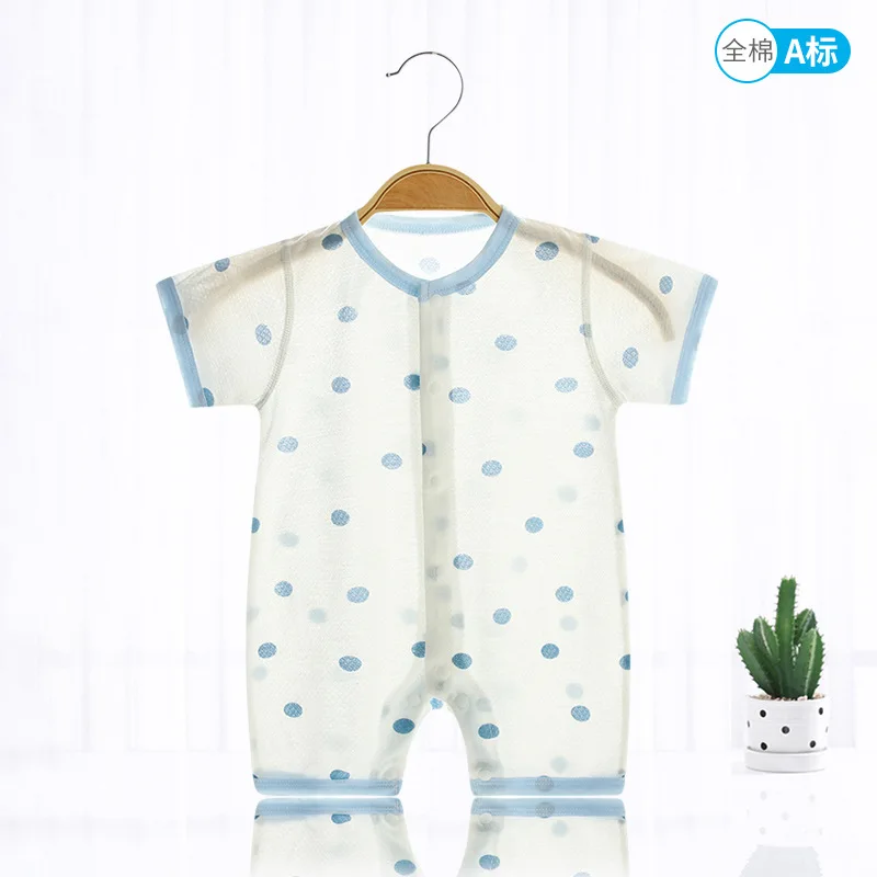 

New Born Infant Girl Jumpsuit Baby Boy Romper Toddler Blue Polka Dot Short Sleeve Thin Bodysuit Children Summer Casual Clothes