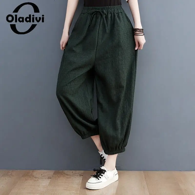 

Женские шаровары Oladivi больших размеров с широкими штанинами, весна-лето 2023, повседневные свободные брюки, винтажная Женская одежда оверсайз 3XL 8980