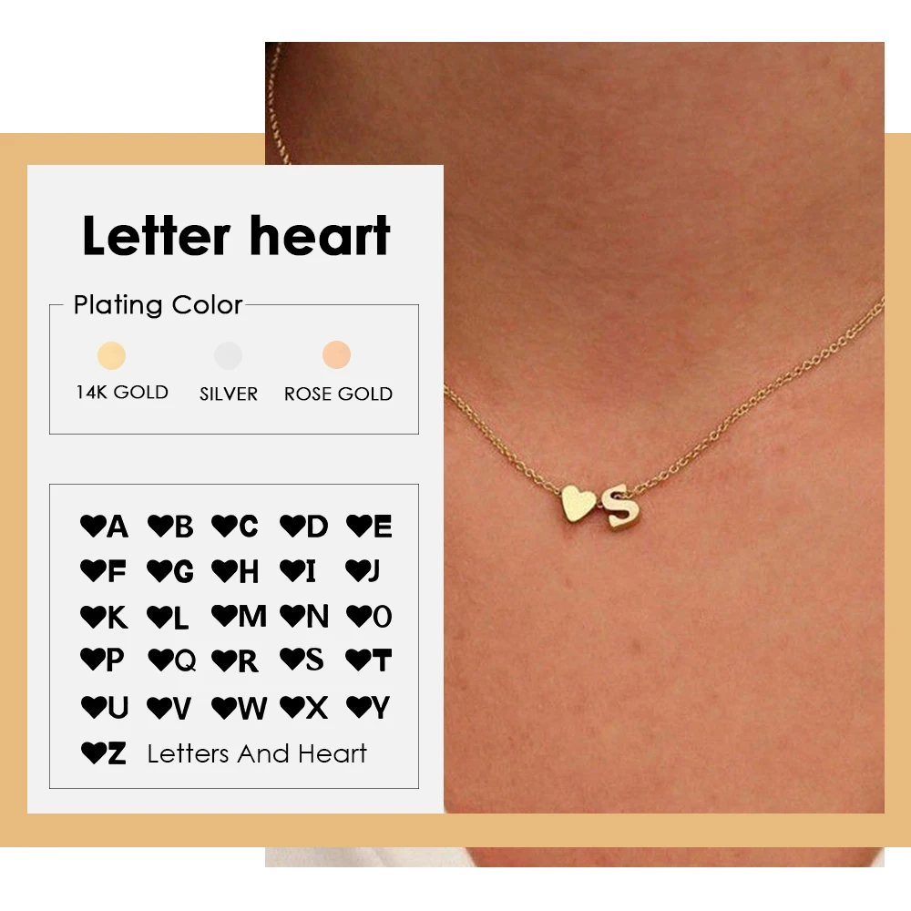 

Fashion Gold Color Heart Letter Pendant Stainless Steel Necklace for Women Fairy Choker Lovers Gift Jewelry