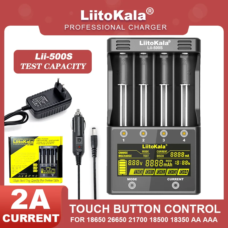 

Liitokala Lii-500 Lii-PD4 Lii-500S LCD 3.7V 18650 18350 18500 21700 20700B 20700 14500 26650 AA NiMH Lithium-Battery Charger