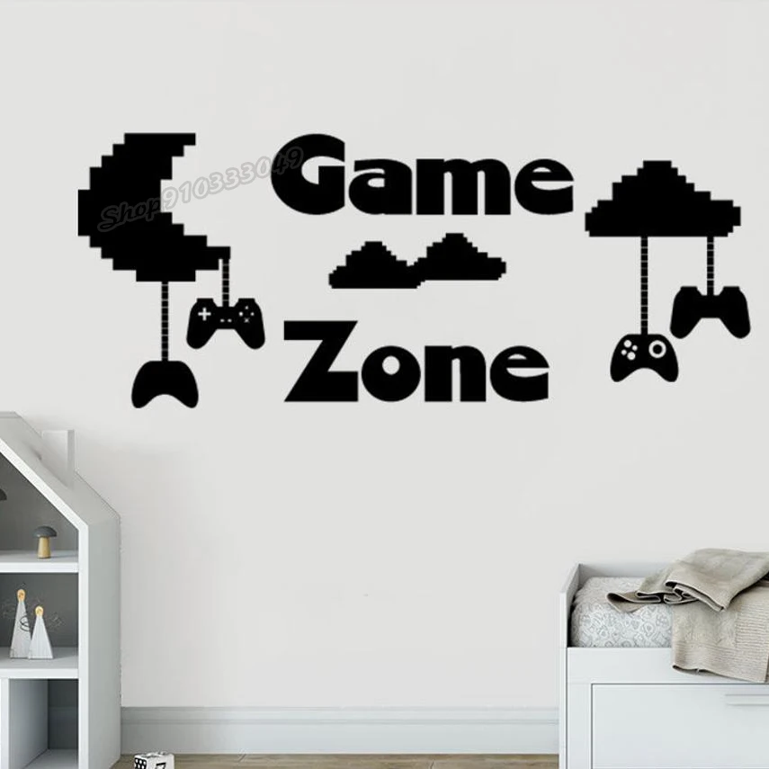 

Video Game Wall Decal Boy Teen Room Decor Controllers and Clouds Game Zone Wall Sticker Gamer Bedroom Decor for Play Room B146