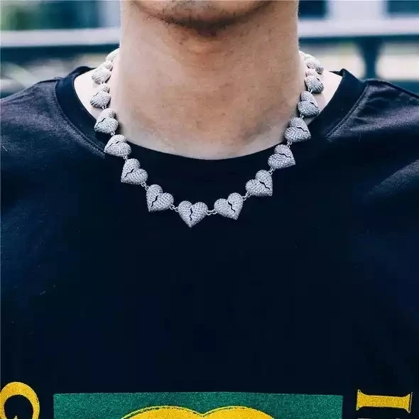 

New Hip Hop Iced Out Bling 5A Cubic Zircona broken heart Choker Necklaces for men boy Full Paved Cz Luxury Wedding Party Jewelry