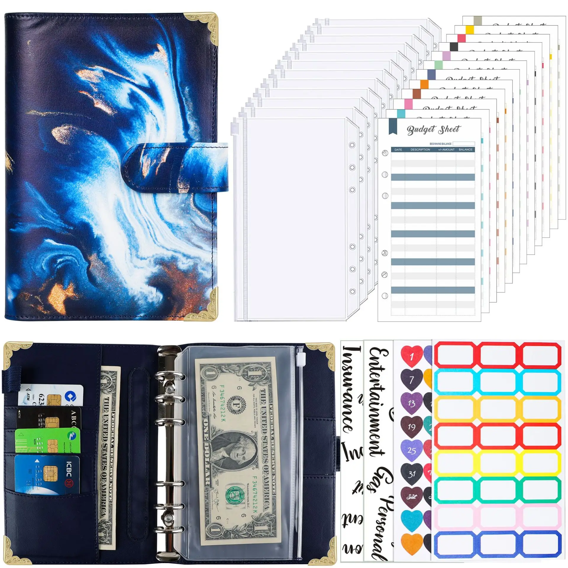 

A6 Colorful Money Budget Planner Binder With Zipper Envelopes Cash Envelopes, For Budgeting Money Organizer For Binder Notebook