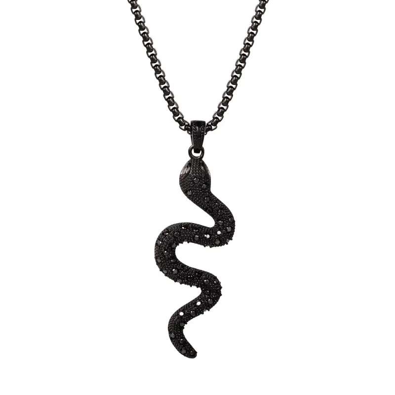 

Brilliance Fine Jewelry Stainless Steel IP Black Plated Simulated Diamond Snake Pendant Necklace, 22" Chain