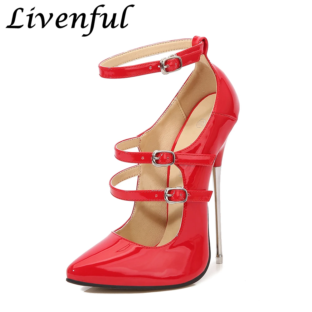 

Туфли-лодочки унисекс на очень высоком каблуке 16 см с ремешком на щиколотке