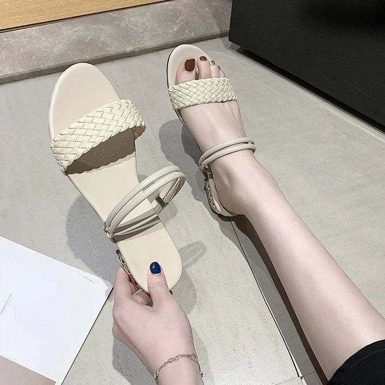 

Casual Sandals Fairy Model 2022 Summer New Fashion Open Toe Square Toe Bottom Heel Square Heel Ladies Sandals and Slippers