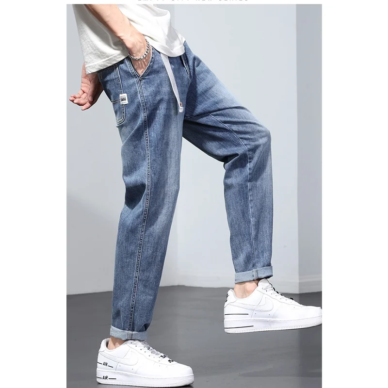 Men Clothing 2022 New Style Pattern Recreational Vintage Blue Jeans Loose Elastic Force Straight Cylinder Trousers Autumn Female