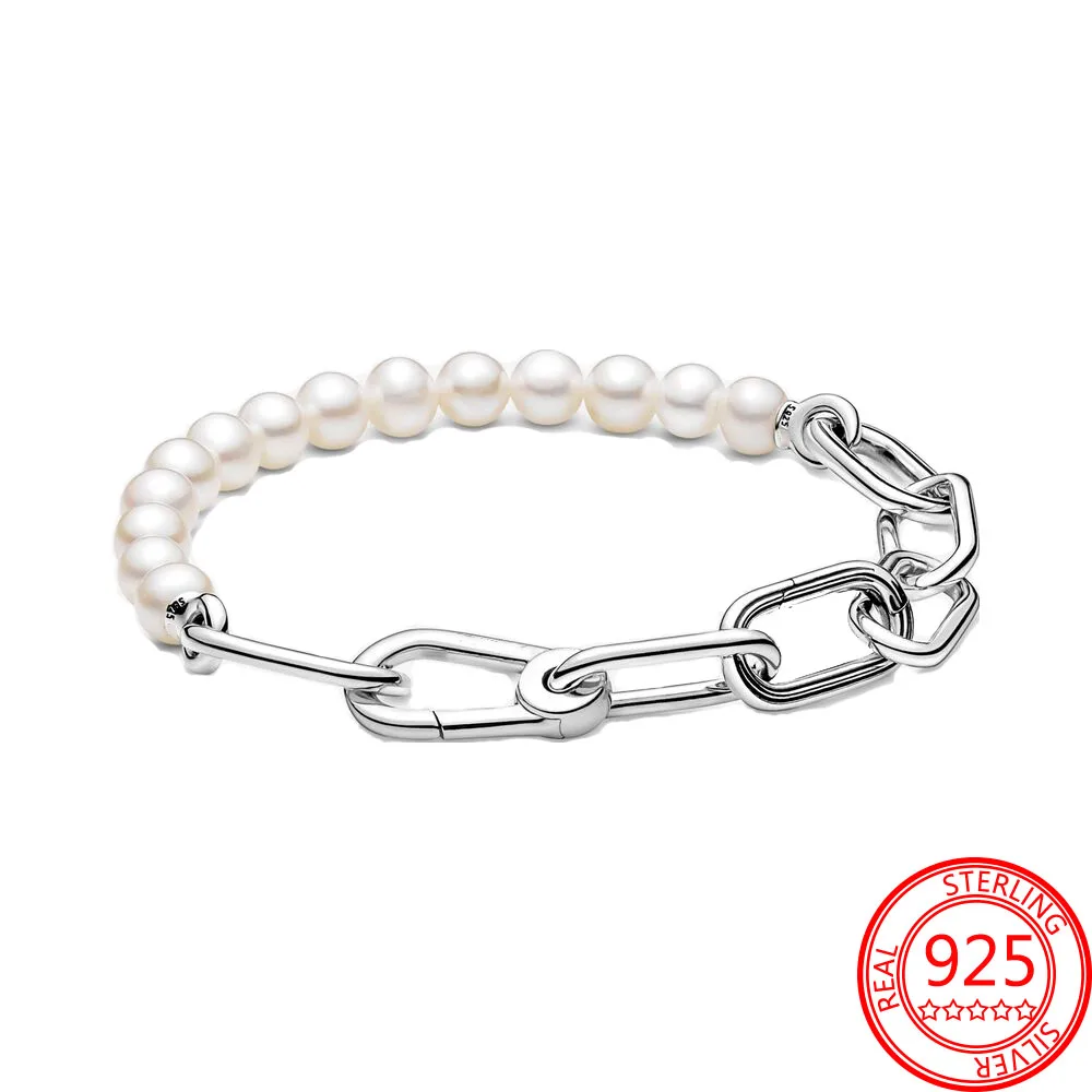 

Real 925 Sterling Silver Brand ME Treated Freshwater Cultured Pearl Bracelet for Women Silver Bracelet Jewelry