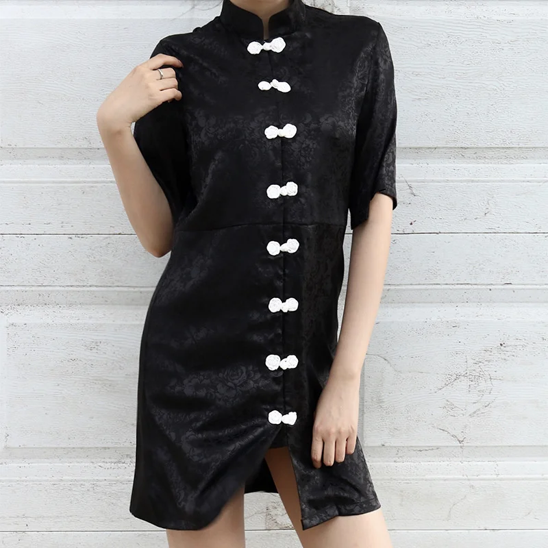 

Women's 2022 summer new loose and thin stand collar jacquard irregular dress