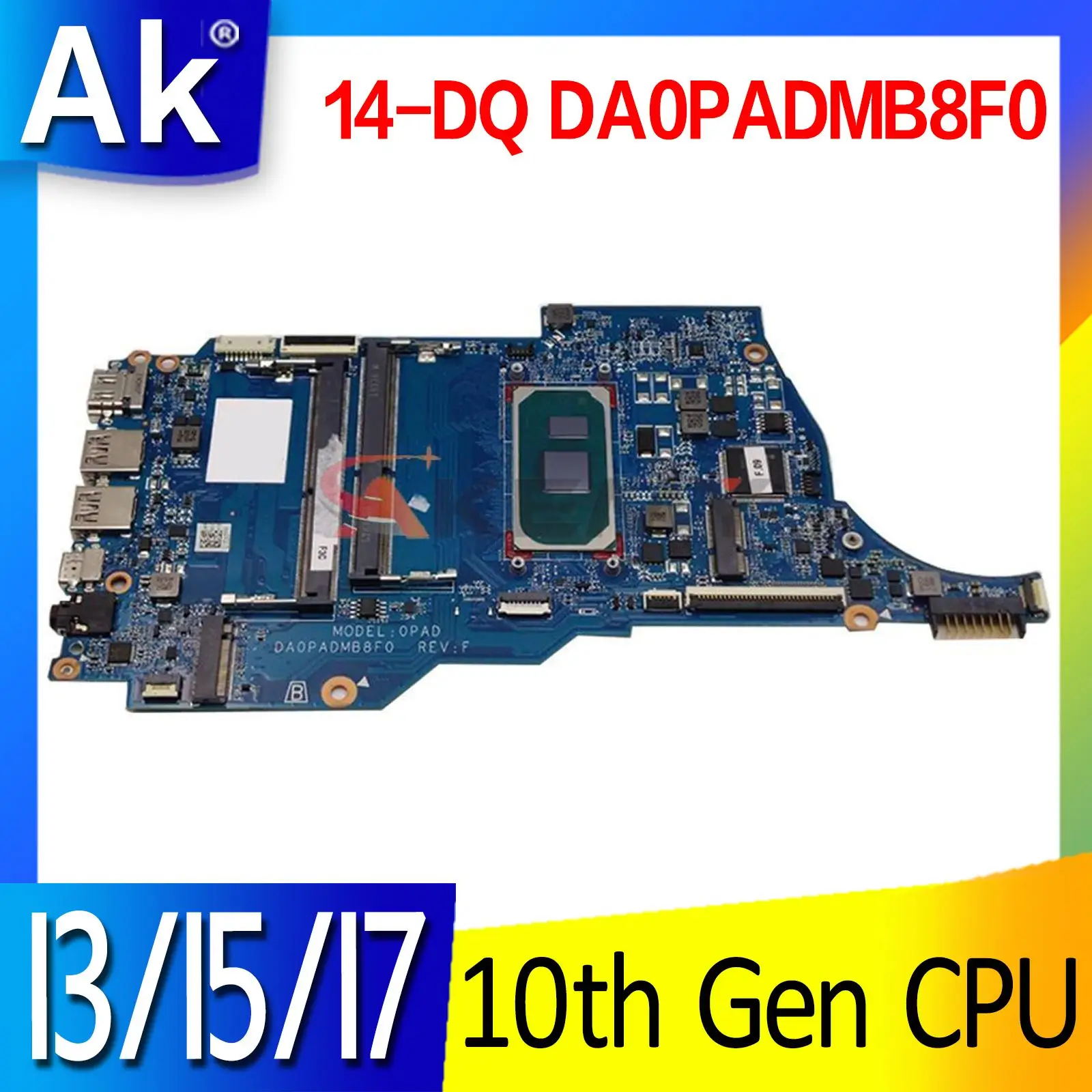 

Оригинальная материнская плата для ноутбука HP 14-DQ 14S-DQ, материнская плата с процессором 10-го поколения I3 I5 I7 14-DQ DA0PADMB8F0, материнская плата