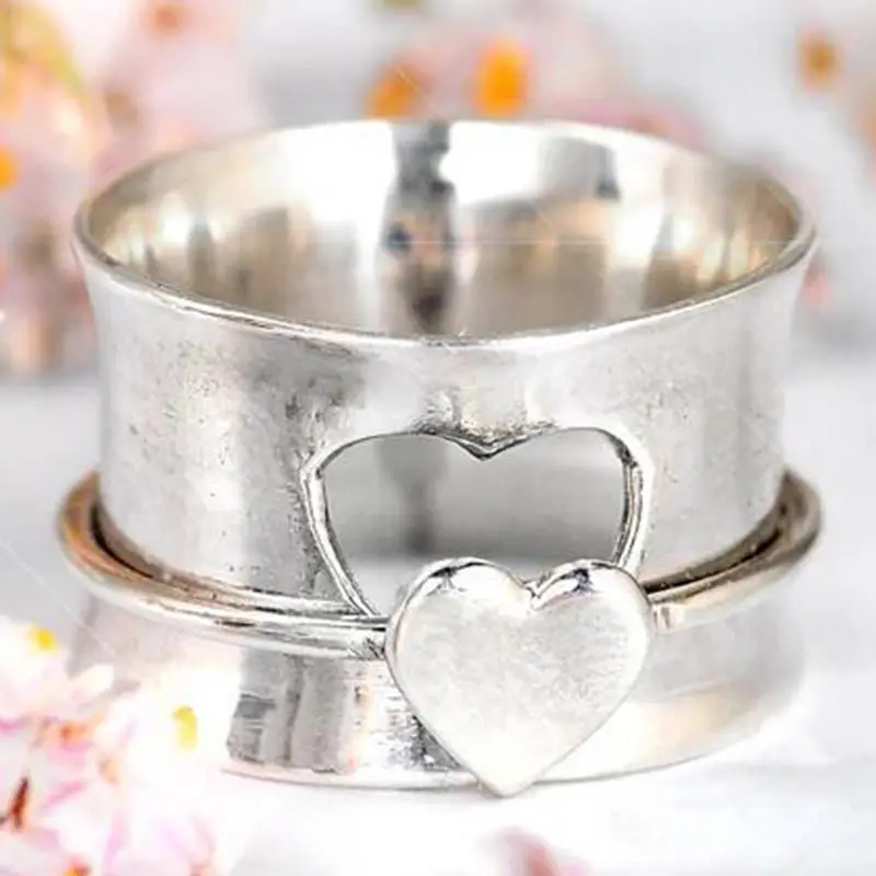 Винтажные металлические кольца в форме сердца для женщин массивное вращающееся