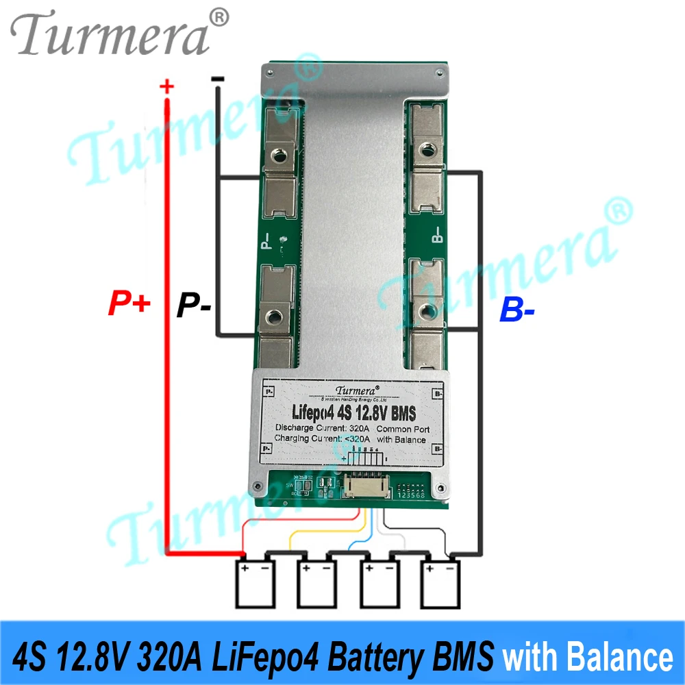 Фото Turmera 4S 12.8V 320A 360A BMS для LiFePO4 аккумуляторов, балансировочная плата для ячеек LiFePO4 3.2V 280Ah 320Ah 360Ah, для DIY 12V солнечных энергетических систем №5