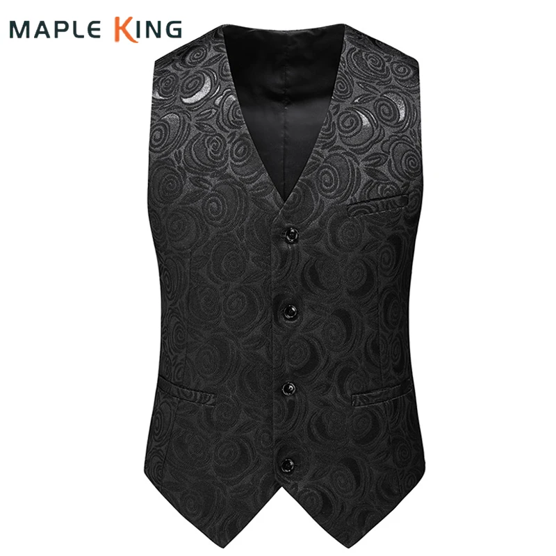 

Mens Vest For Wedding Black Floral Gilet Steampunk Homme Luxury Formal Business Tuxedo Waistcoat Men Steampunk Chaleco Hombre