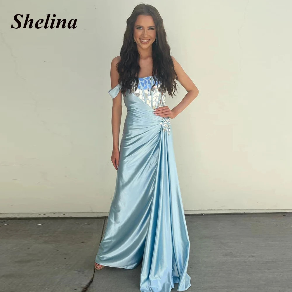 

Shelina Modern Prom Dress For Women Strapless One Shoulder Appliques Backless Pleat A-line Zipper Vestido De Noite Customized