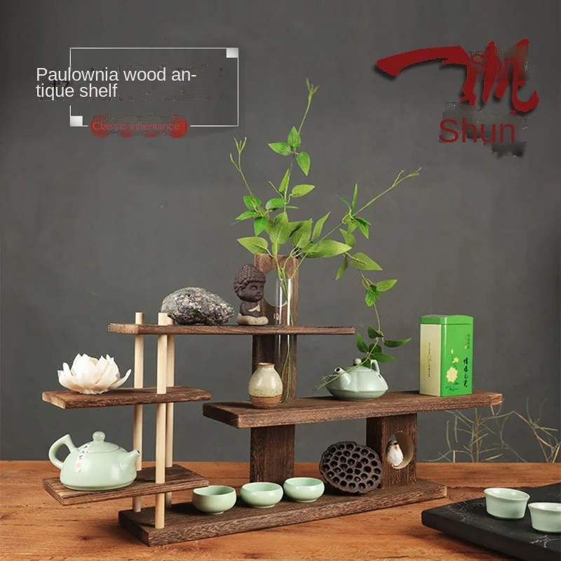 bogu rack solid wood tea set racks chinese wall mounted teacup storage display cabinet storage teapot home kitchen organizer free global shipping