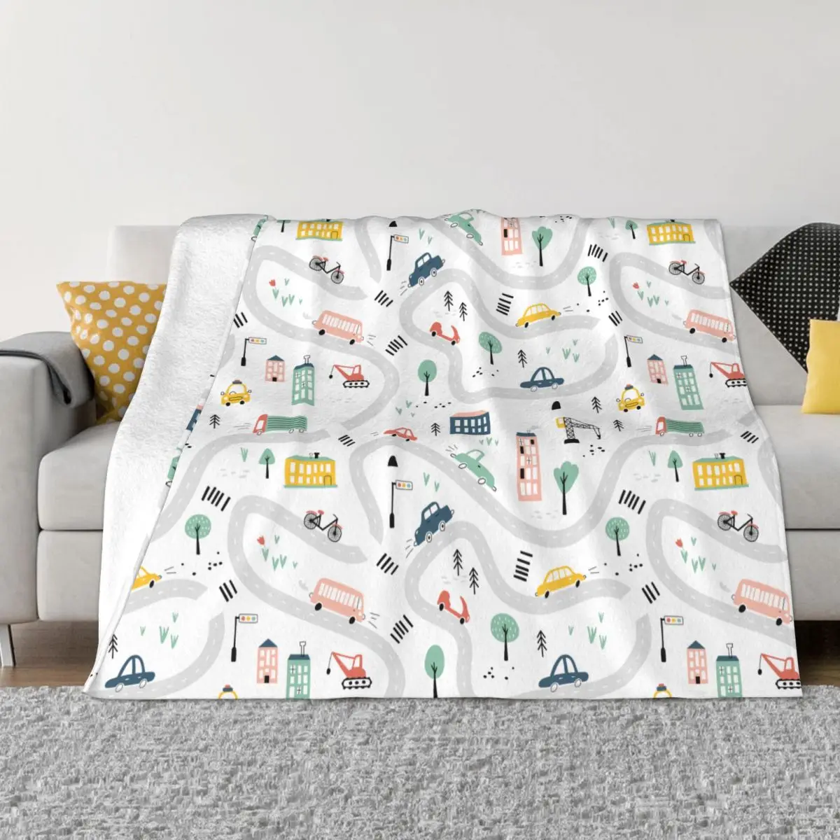 

Cars And Road Cartoon For Kids Throw Blanket For Bed Cozy Soft Micro Fleece Blanket Throw Gifts For Christmas