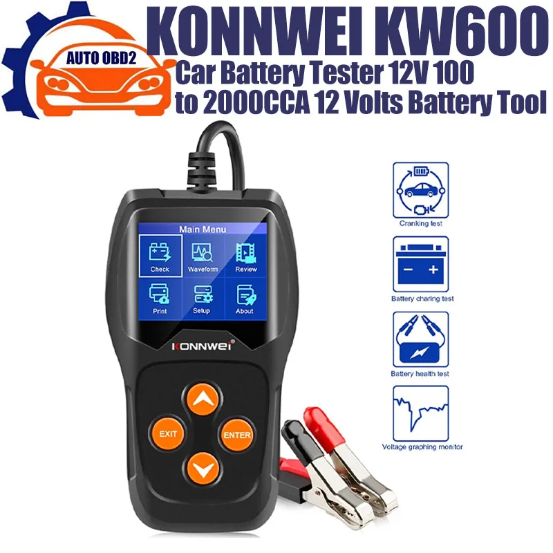 Тестер аккумулятора KONNWEI KW600, 12 В, 100-2000CCA, 12 В Тестер аккумулятора KONNWEI KW600, 12 В, 100-2000CCA, 12 В
