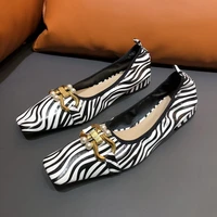 crocodile pattern metal buckle women flat shoes square toe vintag slip on ballerina shallow ballet flat loafer leather flat