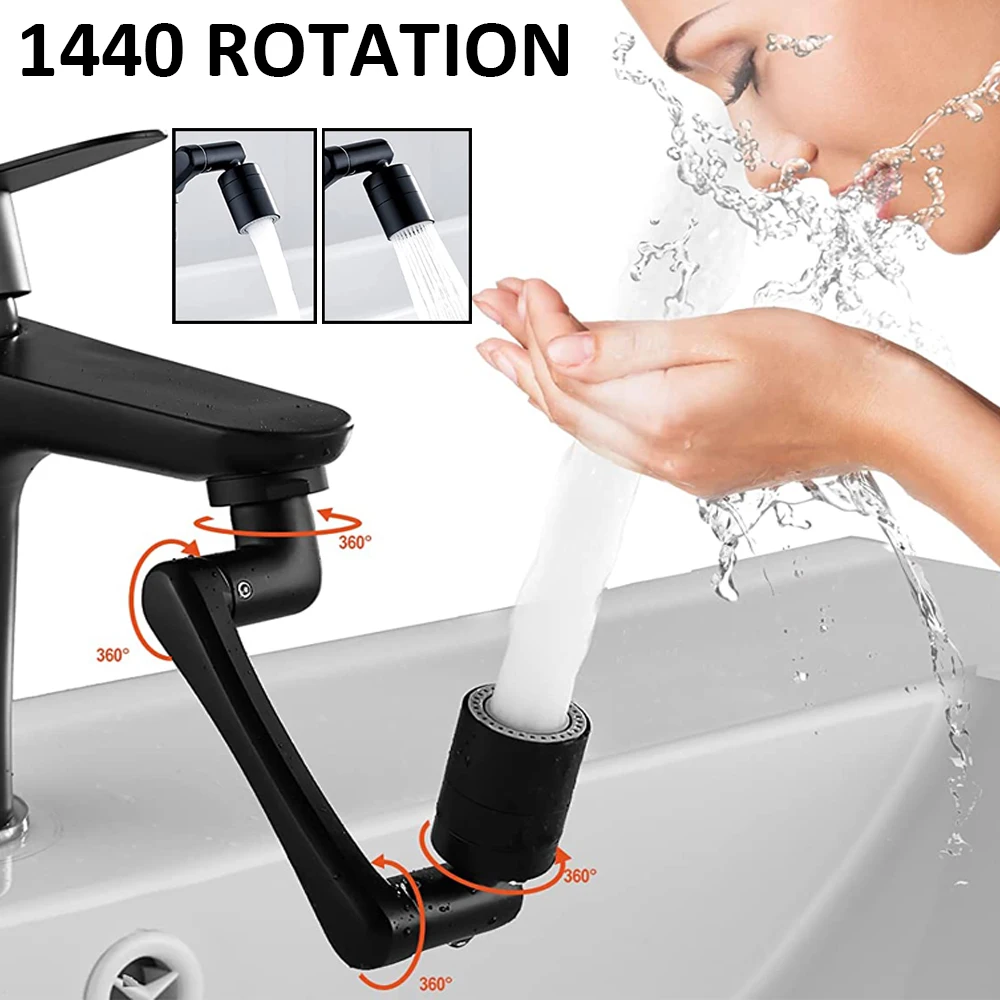 

Black Faucet Extender Universal 1440° Rotation Tap Aerator Plastic 2 Modes Splash Filter Basin Faucetd Extend Bubbler Nozzle