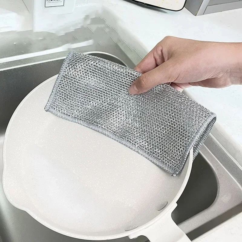 Dish Cloth Rust Removal Cleaning Kitchen Magic Dishwashing Towel Metal Steel Wire Rag Microwave Stove Clean Tools