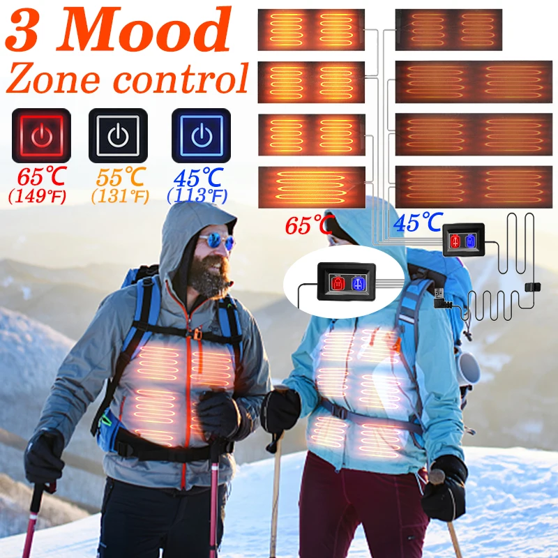 

8-в-1 Usb-грелка для одежды, 3-ступенчатая регулируемая температура, изоляционная подушка, жилет, куртка, лыжи, пеший туризм, кемпинг
