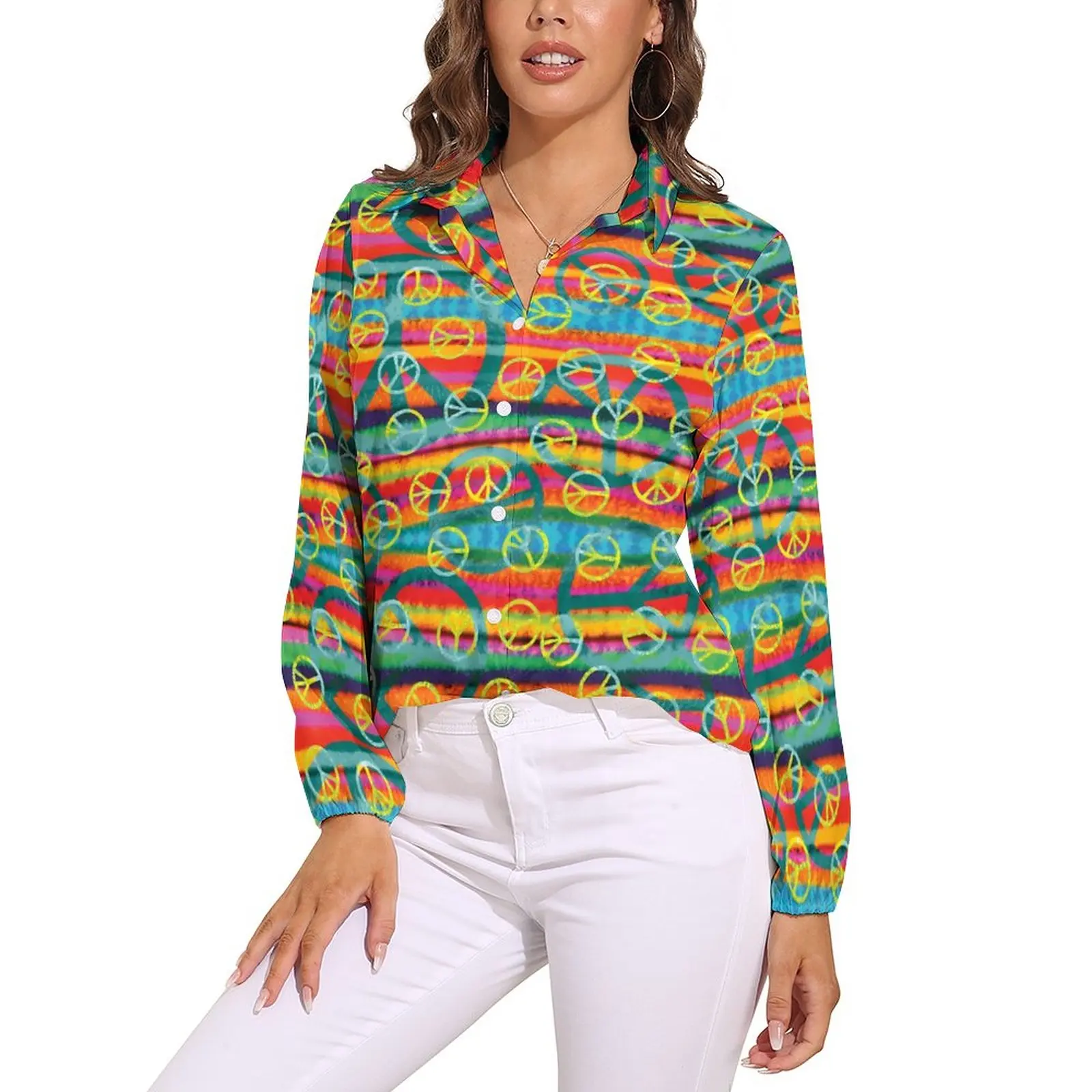 

Блузка уличная женская с принтом и длинным рукавом, оверсайз