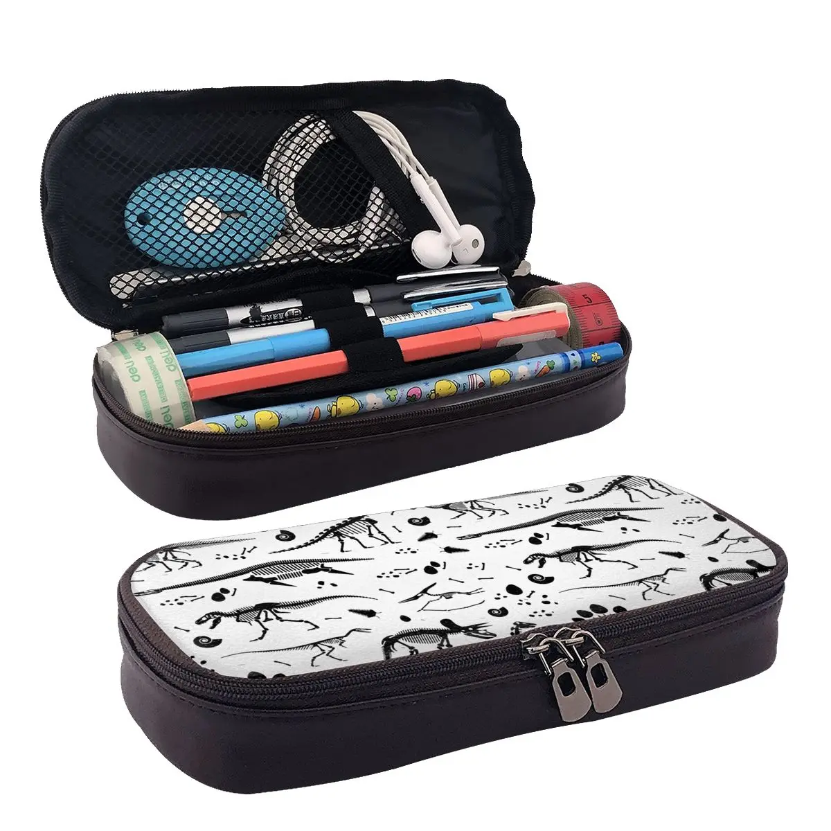

Funny Skull Dinosaur Leather Pencil Case Zipper Pencil Box Stationery Pen Pouch for Boys Girls School Students Work Office
