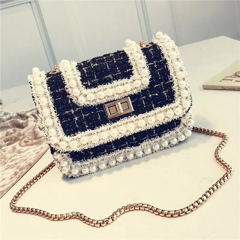 Модная роскошная женская сумка плюшевая дизайнерская с жемчугом через плечо