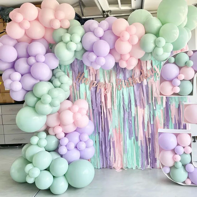 

160PCS Macaron Pink Balloon Garland Kit Pastel Green Purple Latex Balloons with Colorful Paper Streamers Birtnday Party Decor