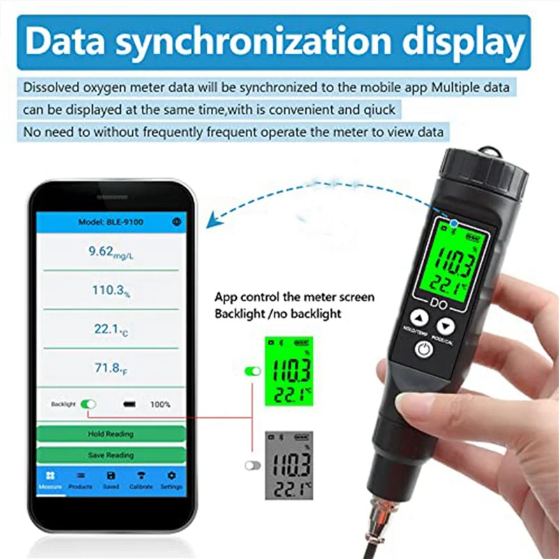 CYCLI-5X Умный Bluetooth-измеритель растворенного кислорода, портативный диапазон измерителя растворенного кислорода 0,0-30 МГцл, комплект для тестирования растворенного кислорода (art.: 3920cfbf7fccb) - 3920cfbf7fccb