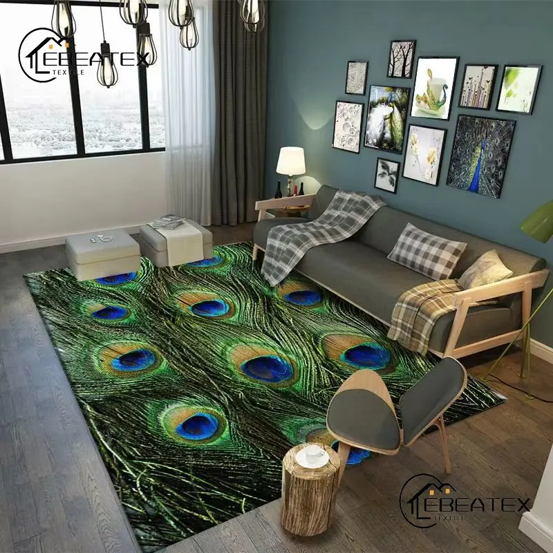 

Peacock Feather Printed Carpet Nordic Rugs Living Room Big Size Bedroom Decoration Area Rug Room Decor Aesthetic Floor Play Mats