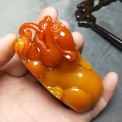 Shoushan каменная трехмерная ручка Pixiu рукоятка с сокровищами нефритом