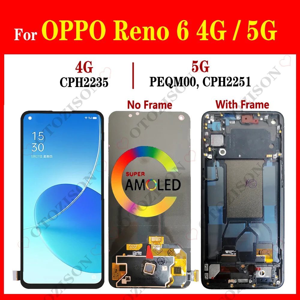 Дисплей для OPPO Reno 6 ЖК-дисплей 5G CPH2251 4G CPH2235 сенсорный экран с рамкой дигитайзер в