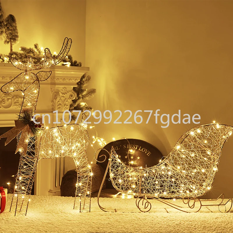 

Рождественские светящиеся олени, украшения для окон, железный олень, Рождественский олень, тянущийся автомобиль с подсветкой, Подарочная коробка, Рождество