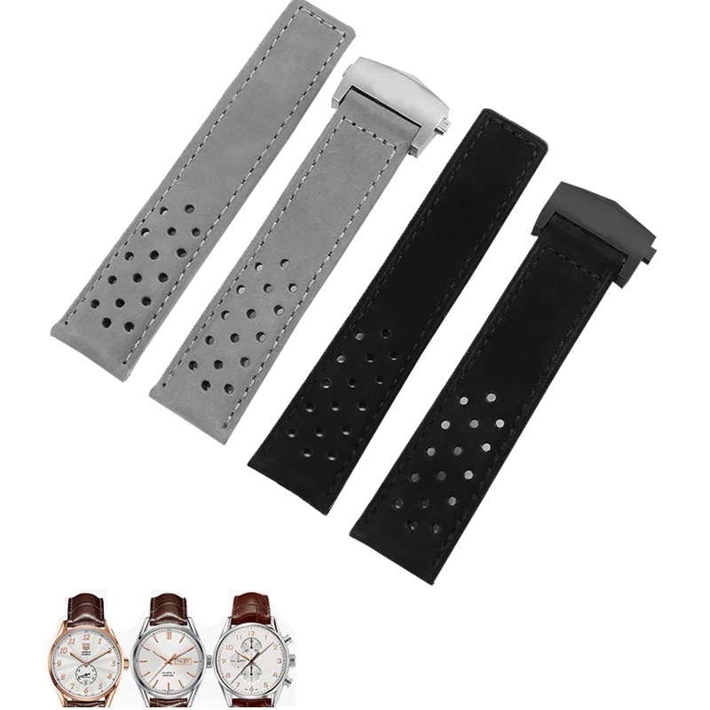 

Genuine leather watchband for TAG heuer men's watch strap with folding Cow leather watch strap bracelet accessories 22mm 24mm