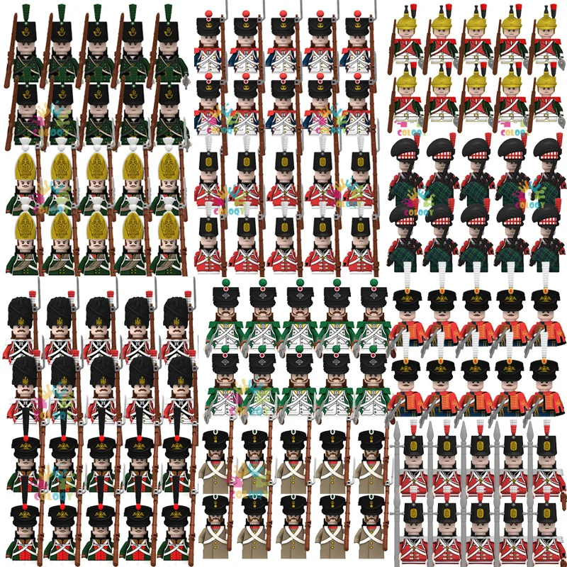 Napoleonic Wars Military Soldiers Building Blocks WW2 Mini Action Figures French British Fusilier Rifles Weapons Toys For Kids