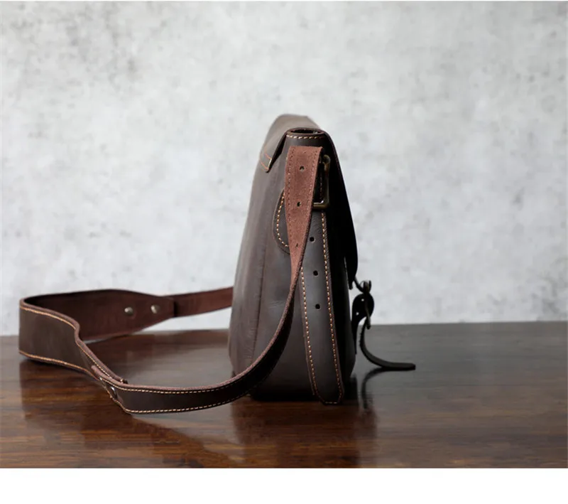 Fashion retro top crazy horse cowhide men's coffee messenger bag everyday outdoor youth mobile phone storage single shoulder bag