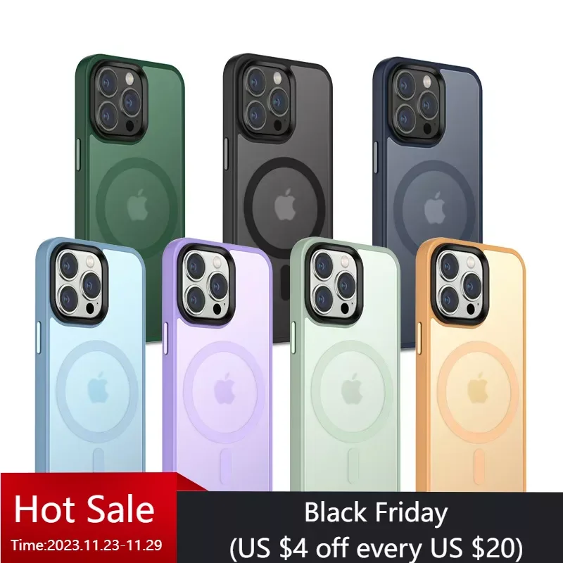 

Magnetic Matte Shockproof Phone Case for iPhone 14 13 12 11 Pro Max Plus for Magsafe Accessories Wireless Charging Back Cover