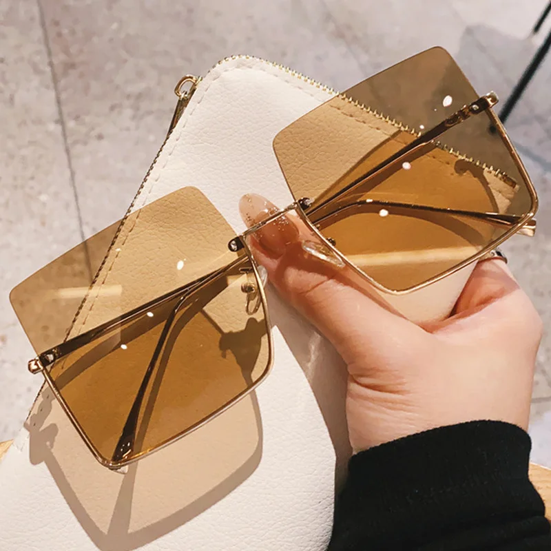 

Очки солнцезащитные женские в квадратной оправе, модные брендовые дизайнерские зеркальные солнечные очки с градиентом, для вождения