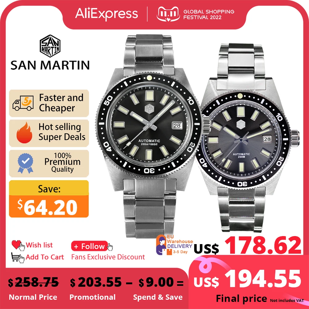 San Martin 62mas V4 41mm Diver męskie zegarki szafirowe szkło stosowane Logo NH35 automatyczne mechaniczne zegarki bransoletka data 20Bar Lume 1 San Martin 62mas V4 41mm Diver męskie zegarki szafirowe szkło stosowane Logo NH35 automatyczne mechaniczne zegarki bransoletka data 20Bar Lume 1