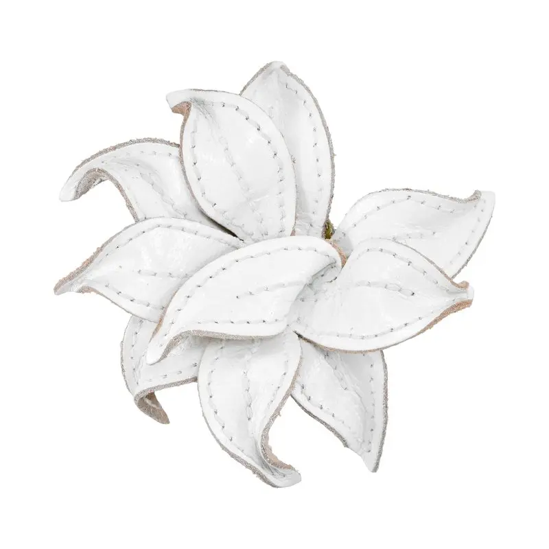 

White Genuine Leather Lily 2 in 1 Multi-Wear Brooch Pin or Hair Clip