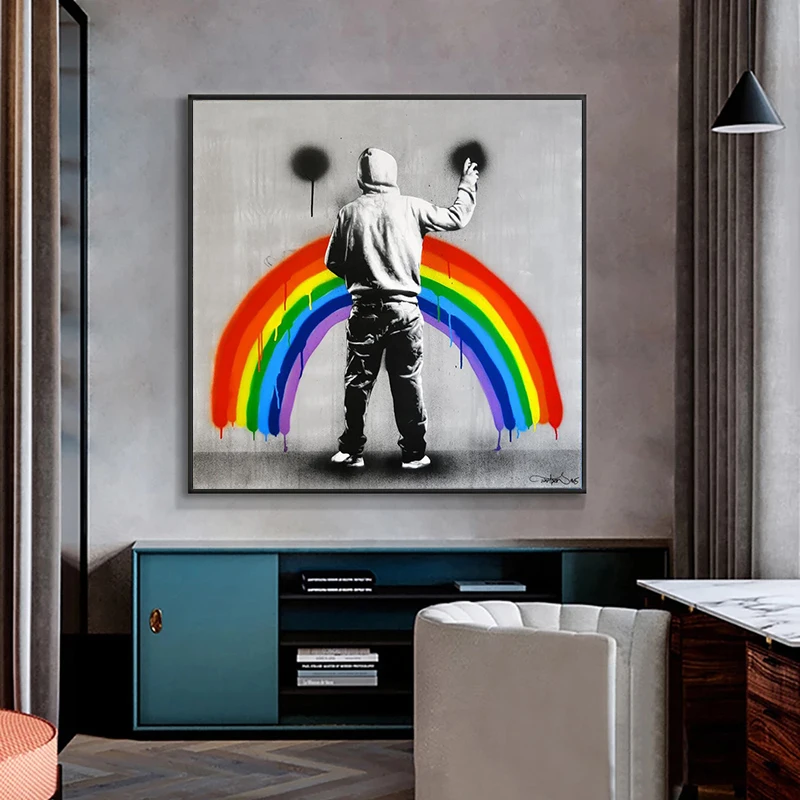 

Современная Абстрактная Радужная Мужская картина маслом на холсте плакаты и принты граффити художественная лента Настенная картина Декор ...